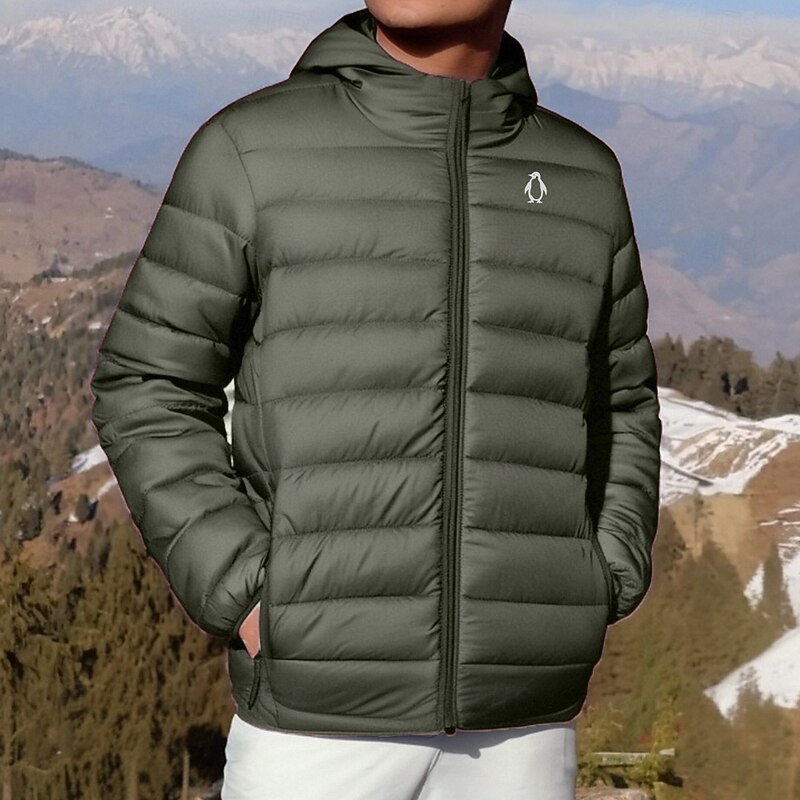 Men's Print Penguin Winter Coat Down Jacket Puffer Jacket Thermal Warm Rain Waterproof Lightweight Casual Outdoor Daily Padded Quilted Hooded Jacket Fall Winter Hooded Long Sleeve Black Red Royal Blue