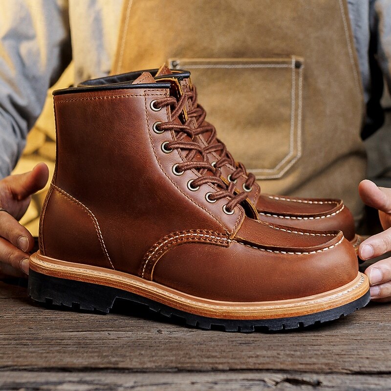Men's  Brown Work Boots with Lace-Up Design and Contrasting Sole, Durable Outdoor Footwear for Casual Wear, Work and Weekend Outings2