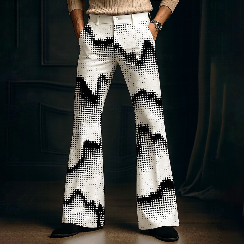 Men's Geometric Mosaic Disco Pants 60s 70s Bell Bottoms Mid Waist Vintage Retro Outdoor Party Casual Side Pockets Flared Leg Pants Trousers Spring Fall 3D Print Black White