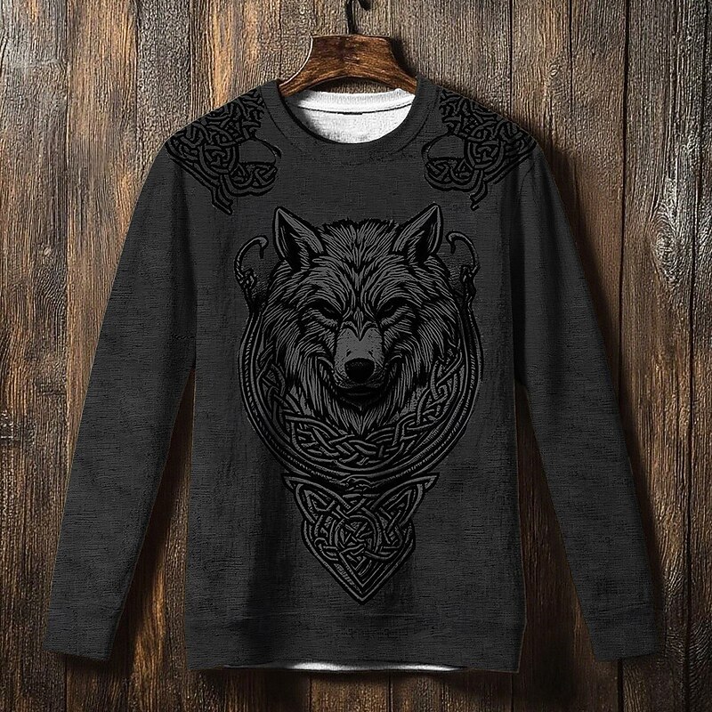 Men's Sweatshirt Black Blue Gray Crew Neck Wolf Celtic Knot Print Casual Daily Holiday Vintage Viking Fall Winter Clothing Apparel Hoodies Sweatshirts4