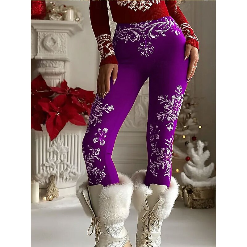 Women's Leggings Vacation Vintage Ethnic Style Full Length High WaistPantsUgly Christmas Graphic Snowflake 3D Print Quick Dry Breathability Soft Stretchy Outdoor Home Causal Red Blue Purple Green4