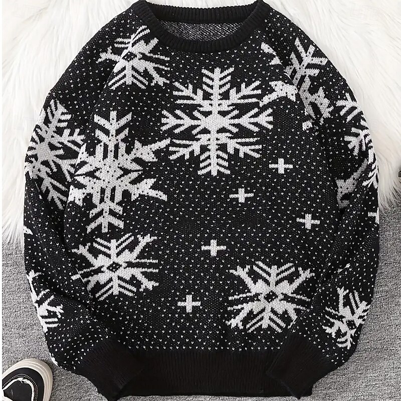 Christmas Men's Snowflake Pullover Sweater Jumper Knitwear Crewneck Casual Vacation Home Street 3D Print Knitting Keep Warm Long Sleeve Spring Fall Winter Black Green2