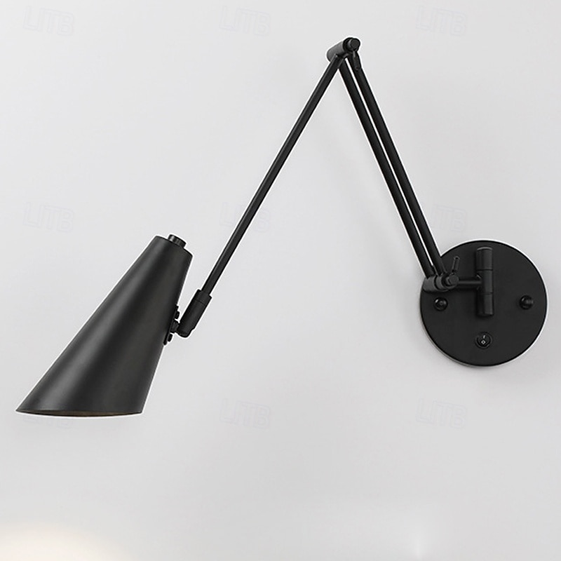 Vintage Industrial Swing Arm Wall Lamp Dimmable Switch Adjustable Gold Long Arm Wall Mounted Reading Light Black White Farmhouse Hardwire Bedroom Headboard Wall Lamp2