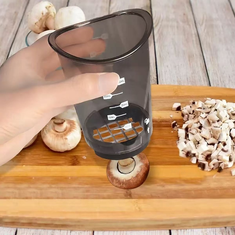 Multi functional vegetable mushroom egg and strawberry slicing cup - durable plastic food chopper with safety cover manual kitchen tool quick meal preparation dishwasher compatible2