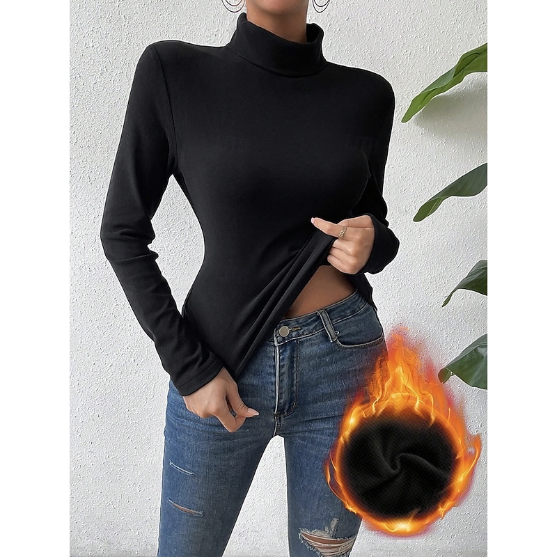Women's Blouse Solid Color Stylish Basic Casual Long Sleeve Turtleneck Regular Tops Daily Black White Yellow Pink Brown Spring Fall Winter2