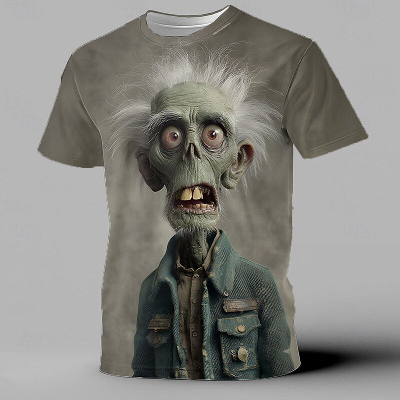 Halloween Men's Optical Illusion Zombies 3D T Shirt Short Sleeve T shirt 3D Print Crew Neck Shirt Exaggerated Designer Horror Party Street Holiday Purple Green Gray Summer Spring All Seasons Clothing
