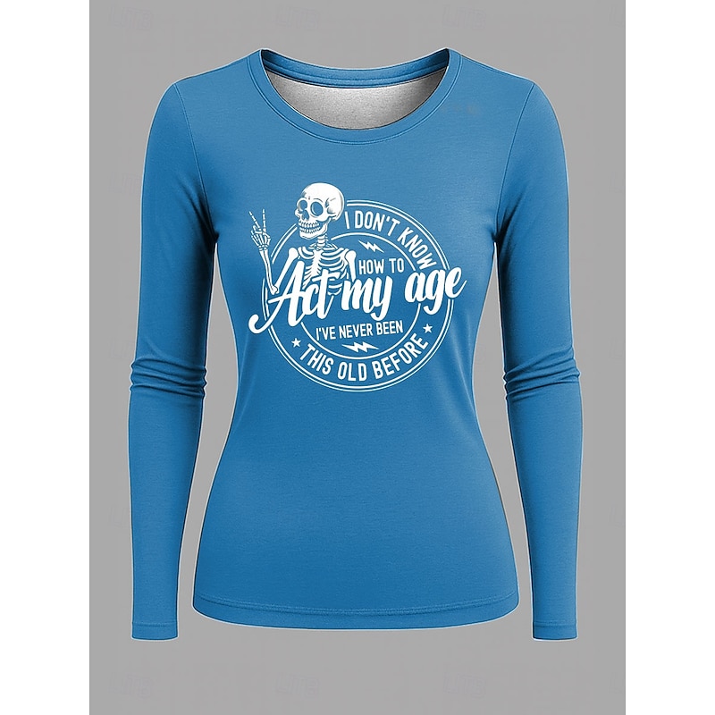 Women's T Shirt Graphic Letter Vintage Fashion Stylish Long Sleeve Crew Neck Regular Tops Daily Weekend Print Black Pink Blue Green Spring Fall