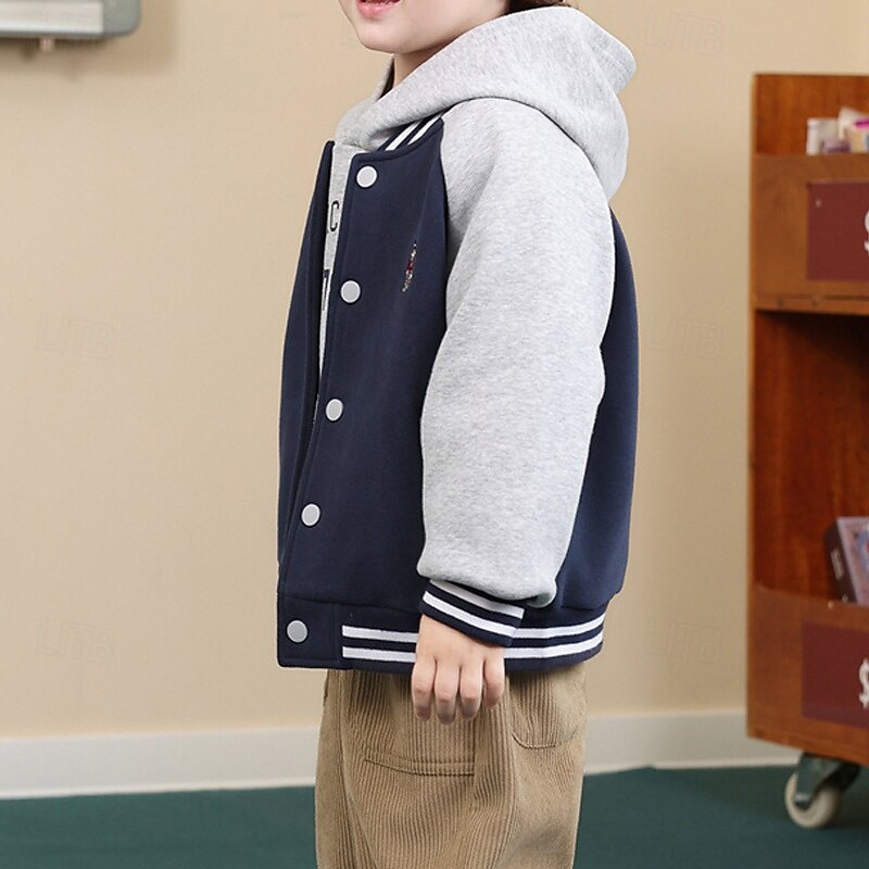 Kids Unisex Baseball Jackets Outerwear Color Block Long Sleeve Comfort Buttons Soft Coat Outdoor Cotton Fashion Daily Blue Sky Blue Spring Fall 4 years+3