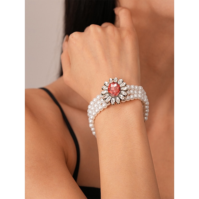 Women's Pearl Jewelry Set with Earrings, Necklace and Bracelet - Elegant Vintage Style Accessories with Crystal Accents for Ballroom Party, Wedding and Formal Events3