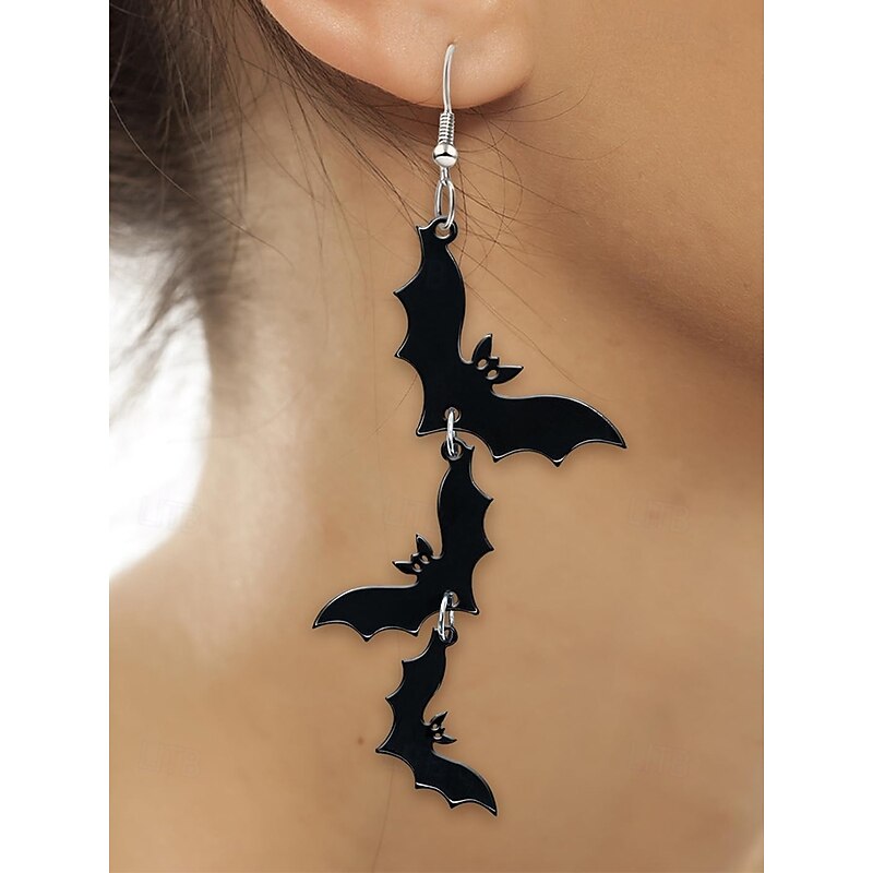 Women's Halloween Bat Drop Earrings – Black Acrylic Long Dangle Earrings, Gothic Punk Style Jewelry for Women, Costume Party and Nightclub Accessories3