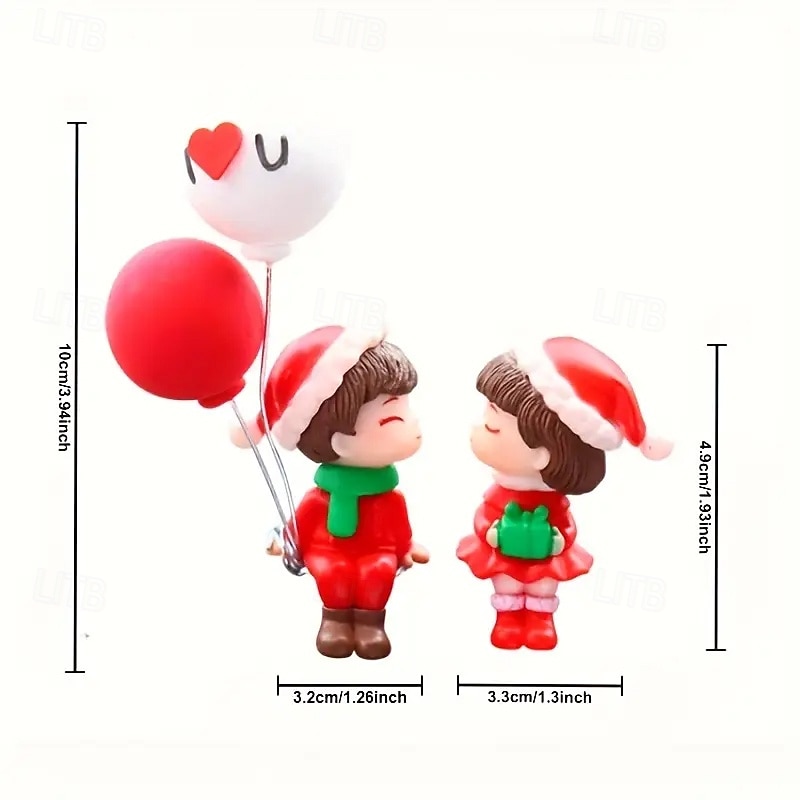 Christmas Car Ornament - Festive Couple Doll with Red Balloon Resin Dashboard Decor for Holiday CelebrationsCar Interior Decoration Christmas Decorations Christmas Doll Car Dashboard Decoration2