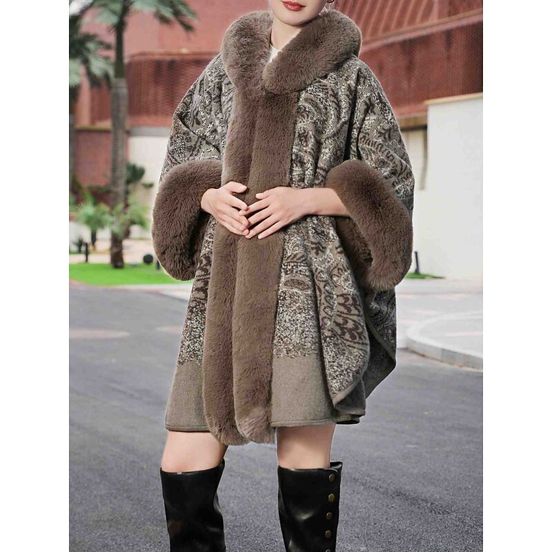 Faux Fur Wraps Elegant Plus Size Curve 3/4 Length Sleeve Batwing Sleeve Polyester Wedding Wraps With Pure Color For Special Occasion Fall & Winter4