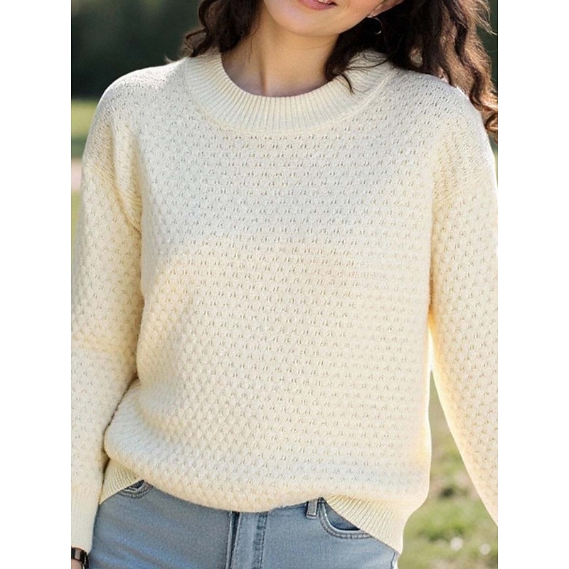 Women's Pullover Elegant Fashion Streetwear Solid Color Chunky Crew Neck Knitted Textured Long Sleeve Regular Tops Knit Formal Outdoor Home Pink Blue Spring Fall2