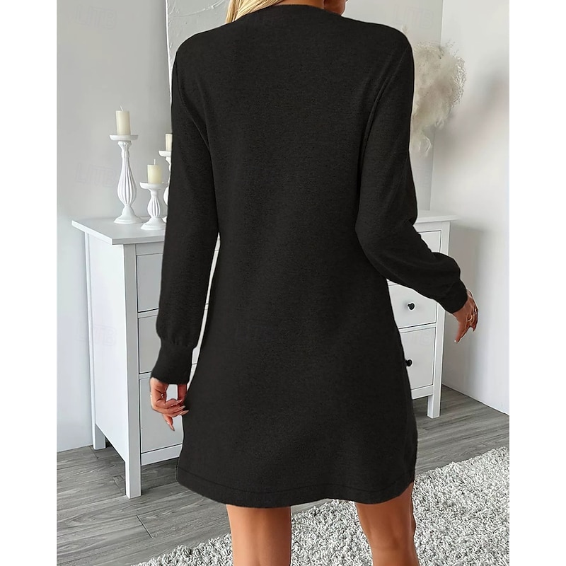 Women's Midi Dress Black Dress Casual Dress Elegant Fashion Modern Outdoor Daily Going out Regular Fit Plain Long Sleeve Crew Neck Black Spring Winter Autumn4