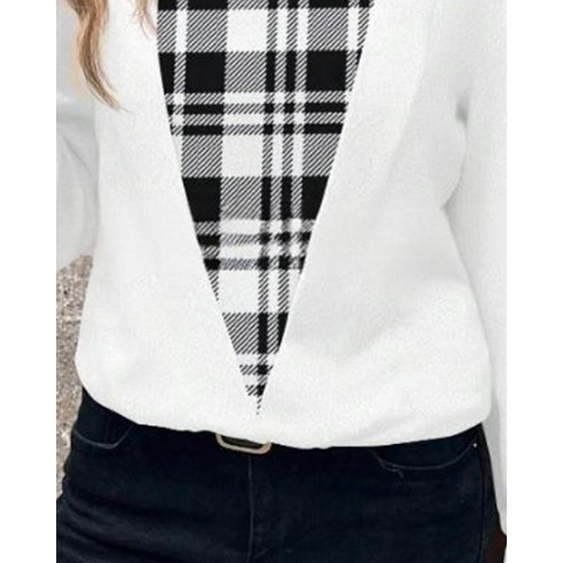 Women's Shirt Blouse Plaid Stylish Basic Casual Long Sleeve Square Neck Regular Tops Daily Holiday Print White Spring Fall Winter3