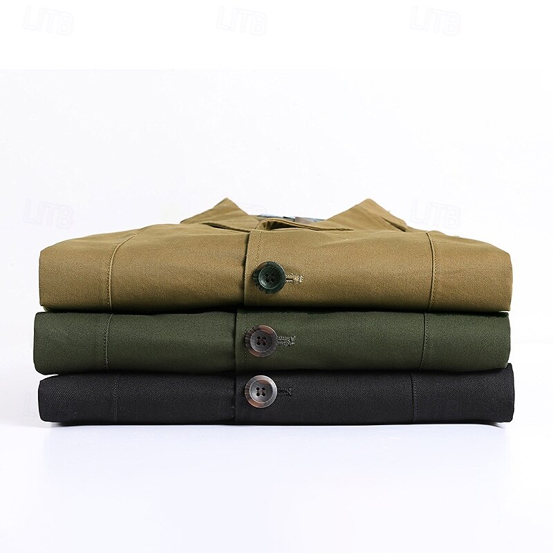 Men's Blazer Business Cocktail Party Wedding Party Fashion Casual Spring Fall 100% Cotton Plain Pocket Buttons Comfortable Single Breasted Blazer Black khaki Army Green3