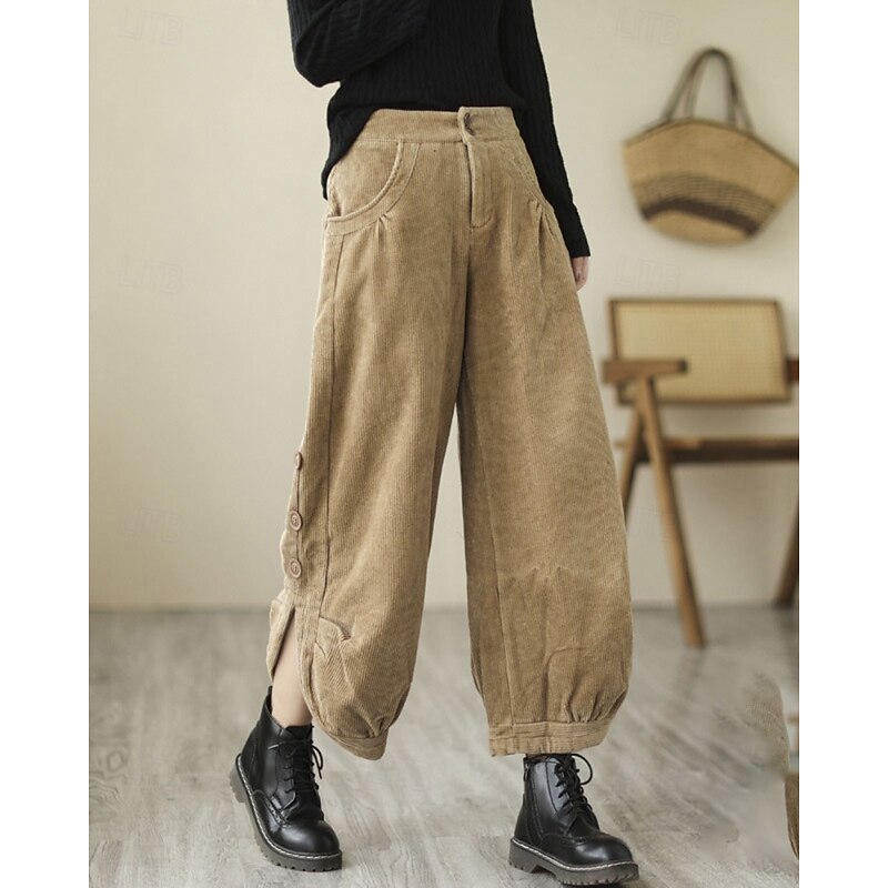 Women's Chinos Bloomers Streetwear Casual Full Length Medium Waist Plain Pocket Elastic Waist Comfortable Micro-elastic Outdoor Vacation Street Black Green Coffee Fall Winter Regular Fit