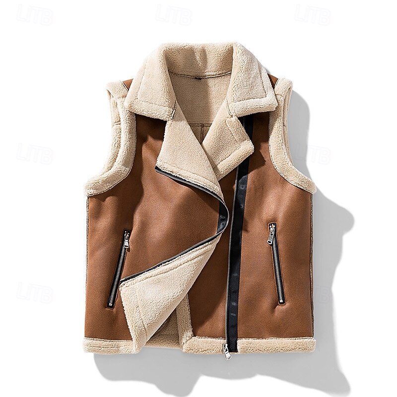 Men's Vest Gilet Outdoor Daily Fashion Casual Fall Winter Pocket 90% Cotton Warm Plain Zipper Lapel Regular Fit Dark Brown Black Gray Vest