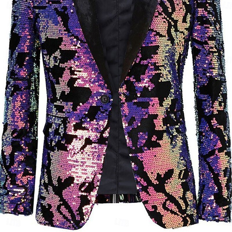 Men's Blazer Jacket Shawl Collar Party Geometric Multicolor Tailored Fit Single Breasted One-button3