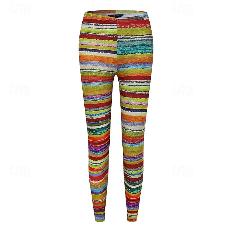 Women's Pants Trousers Leggings Cozy Leggings Streetwear Casual Full Length High Waist Striped Elastic Waist Print Breathability Comfortable Stretchy Vacation Street Daily Wear Black Grey Black 22