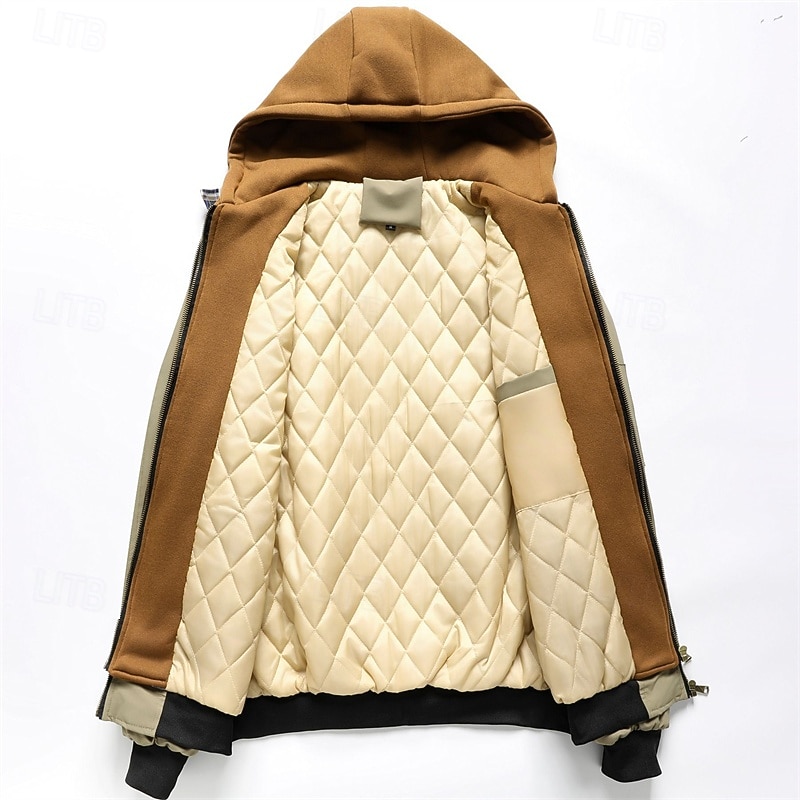 Men's Casual Jacket Hoodie Jacket Parka Vacation Daily Warm Pocket Fall Winter Plain Fashion Classic Hooded Regular Black Navy Blue Khaki Jacket3