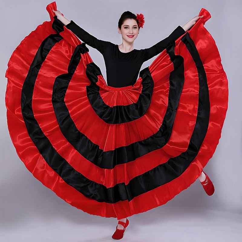 Women's Flamenco Senorita Dancing Tango Dance Costume Stylish Polyester Red Skirt