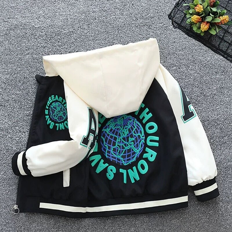 Kids Unisex Baseball Jackets Outerwear Color Block Long Sleeve Zipper Pocket Lightweight Comfort Soft Coat Outdoor Fashion Daily Black Green Spring Fall 4 years+4