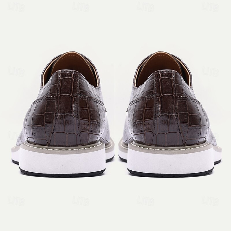 Men's Brown Crocodile Pattern Dress Shoes – Genuine Leather Lace-Up Oxfords, Luxury Formal Business Shoes for Weddings, Banquets and Evening Parties4