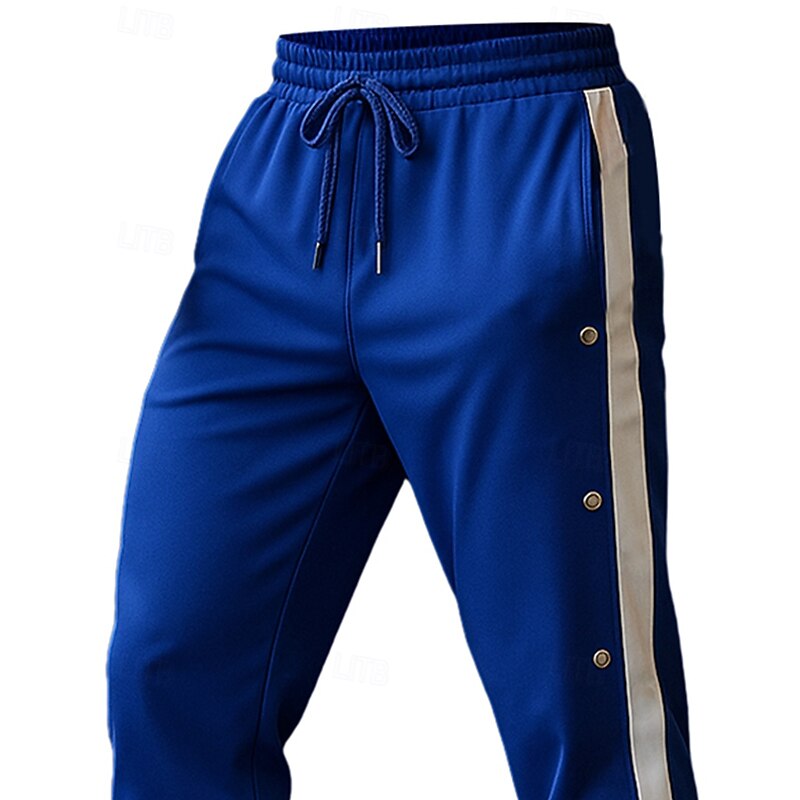 Men's Sweatpants Wide Leg Sweatpants Joggers Trousers Track Pants Drawstring Elastic Waist Side Button Plain Comfort Soft Full Length Outdoor Daily Going out Vacation Fashion Blue 1# Black2