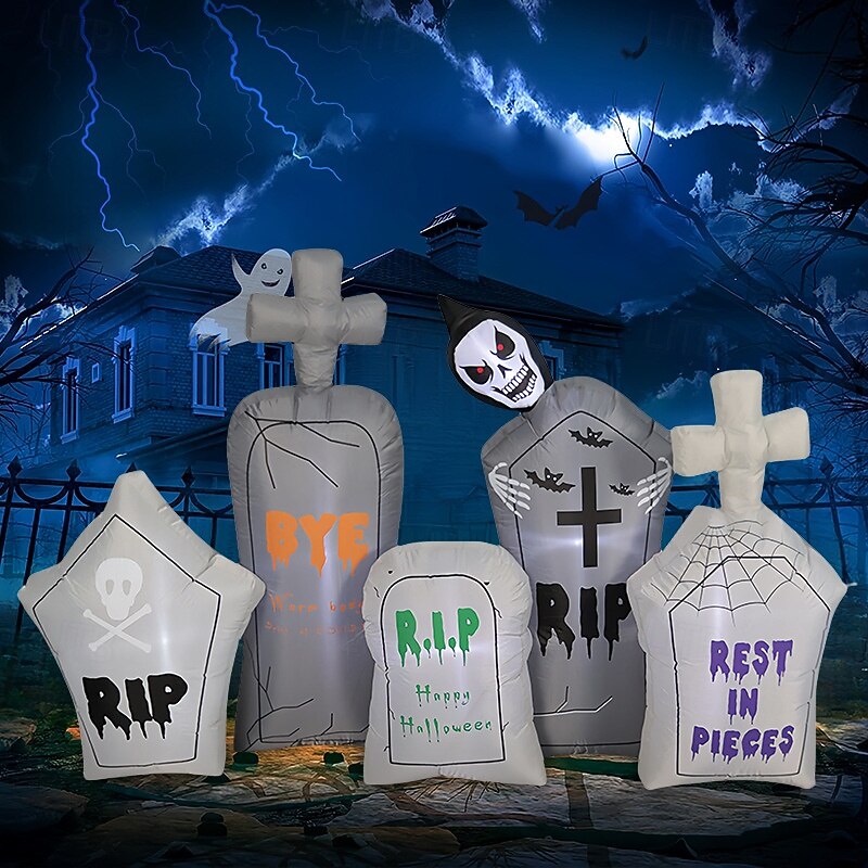 1 Pc 2.4M * 1.5M Halloween Ghost Tombstone Skeleton LED Inflatable Air Model Indoor and Outdoor Courtyard Garden Party Horror and Weird Atmosphere Decorative Light EU/US/UK/AU Plug2