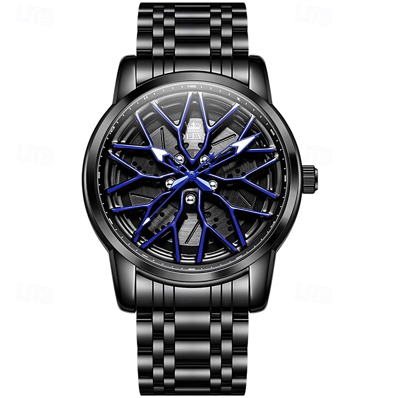 The New Olevs Men'S Business Watch With Luminous Skeletonized Rotating Wheel Hub Caliper Quartz Watch Is A Fashionable Casual And Waterproof Men'S Sports Wristwatch3