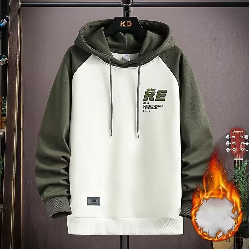 Men's Lounge Hoodie Fleece Sweatshirt Long Sleeve Top Athleisure Color Block Gym Outdoor Running Sportswear Activewear Black Green Coffee3