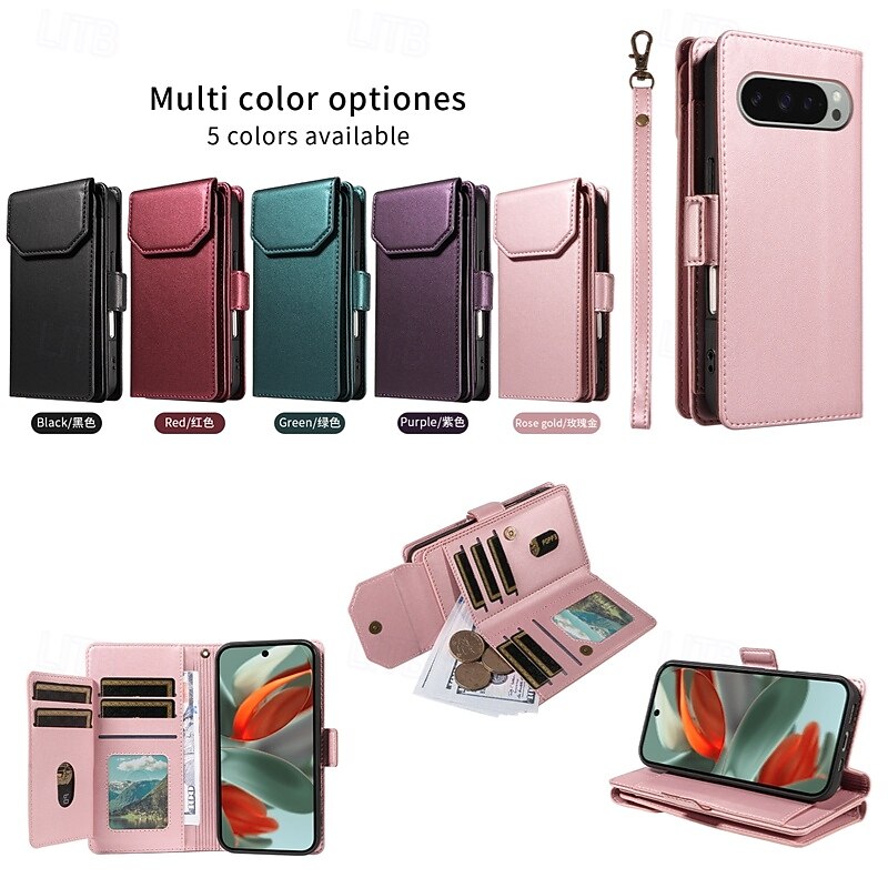 Phone Case For Google Pixel 9 Pro XL Pixel 8 Pro Pixel 7 Pro Pixel 6 Wallet Case Full Body Protective with Lanyard Shockproof Retro PU Leather