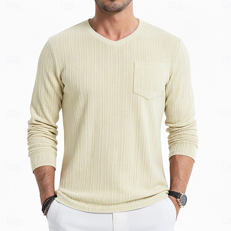 Men's T Shirt Ribbed Knit tee Tee Top Long Sleeve Shirt Long Sleeve V Neck Spring Fall Winter Plain Pit Strip Fashion Designer Basic Jacquard Knitting Vacation Street Casual Blue Purple Brown Top Tee4
