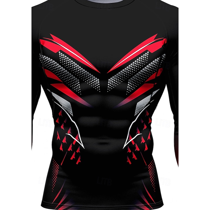 Christmas Men's Compression Shirt Running Shirt 3D Print Long Sleeve Base Layer Geometric Quick Dry Compression Power Flex Moisture Wicking Gym Workout Active Training Exercise Sportswear Activewear3