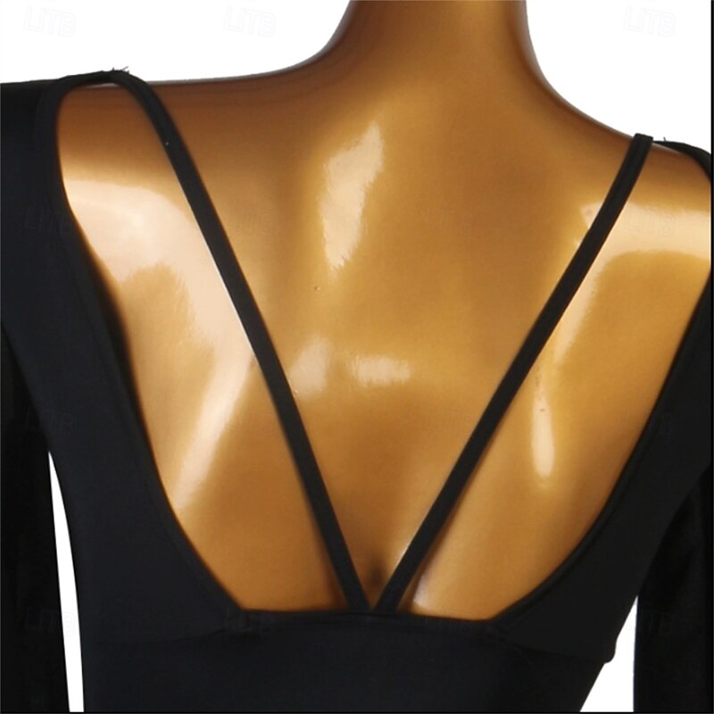 Women's Black and White Ombre Ballroom Dance Dress with Flowing Sleeves and Deep V-Neck – Ideal for Latin, Tango, and Performance Wear3