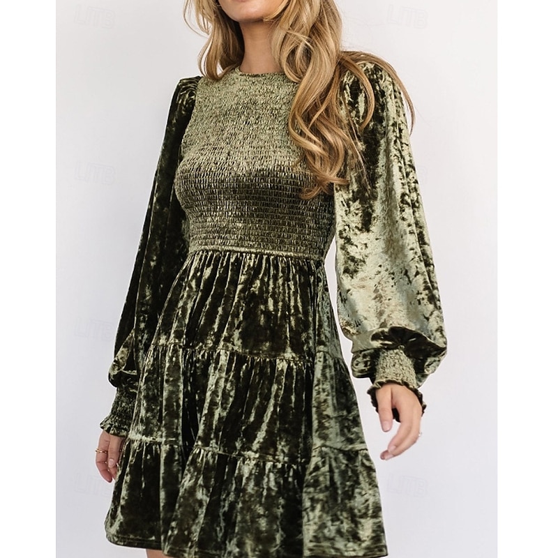 Women's Mini Dress Velvet Dress Cocktail Dress Peplum Dresses Elegant Fashion Modern Party Evening Party Date Regular Fit Plain Long Sleeve Crew Neck Black Wine Army Green Brown Fall Winter Autumn