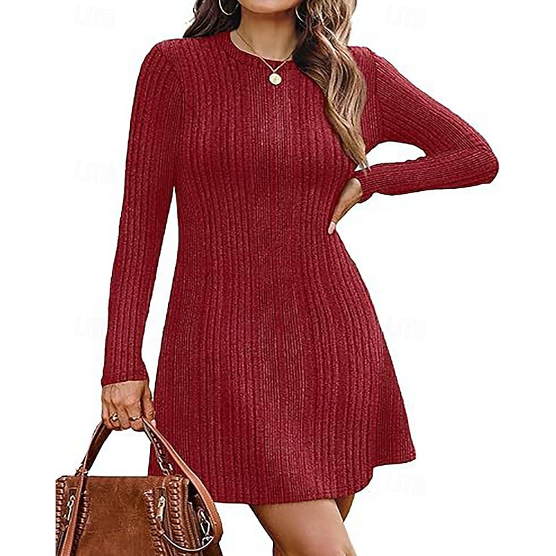 Women's Mini Dress Sweater Dress Fashion Modern Vacation Daily Going out Regular Fit Striped Long Sleeve Crew Neck Black Wine Blue Green Spring Fall3