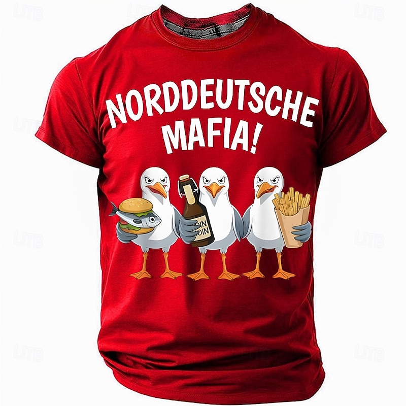 Men's Funny Slang German Seagull T Shirt Short Sleeve T shirt 3D Print Crew Neck Shirt Fashion Daily Street Daily Black Red Blue Summer Spring Clothing Apparel S M L XL XXL XXXL
