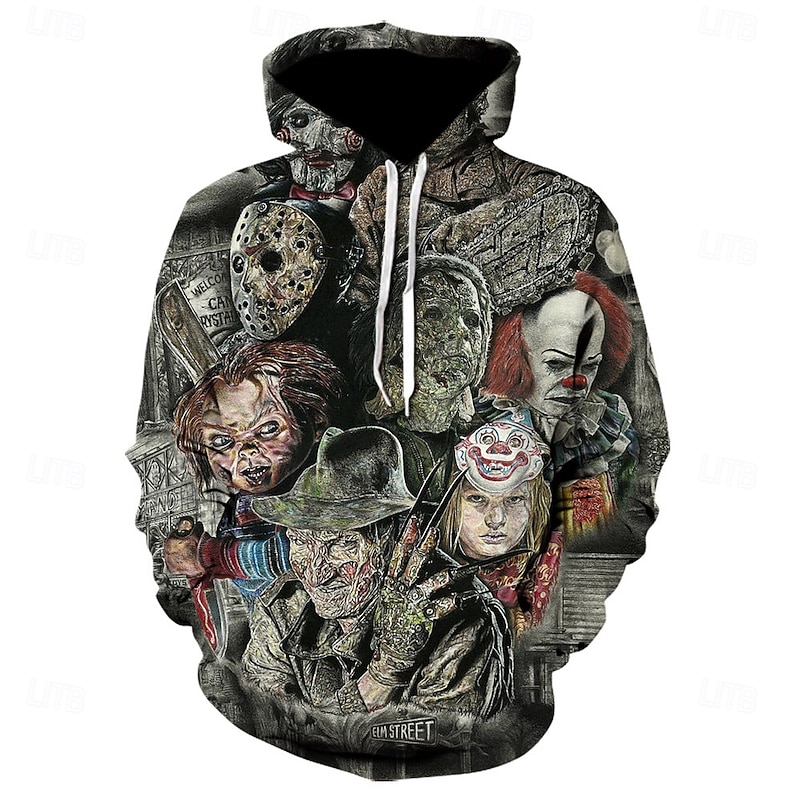 Scary Movie Halloween Hoodie Cartoon Manga Anime 3D Front Pocket Graphic For Couple's Men's Women's Adults' Halloween Carnival Masquerade 3D Print Casual Daily