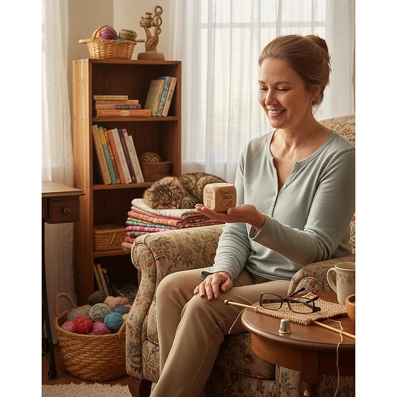 Quilter's Dice Handmade Wooden Quilting Decision Dice with 6 Engraved Sewing Tasks, Fun Gift for Quilting, Knitting, Baking, Drinking, Embroidery Tasks Creative Gift for Quilters & Craft Lovers2