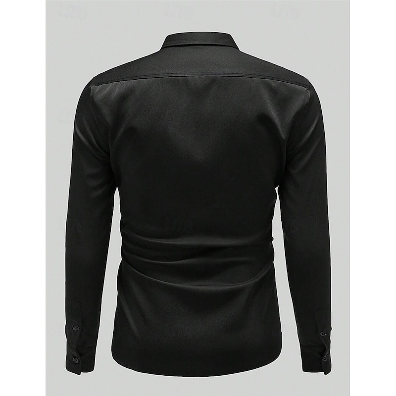 Men's Shirt Satin Shirt Casual Shirt Button Up Shirt Plain Wedding Vacation Black White Wine Navy Blue Long Sleeve Lapel Spring &  Fall Clothing Apparel3