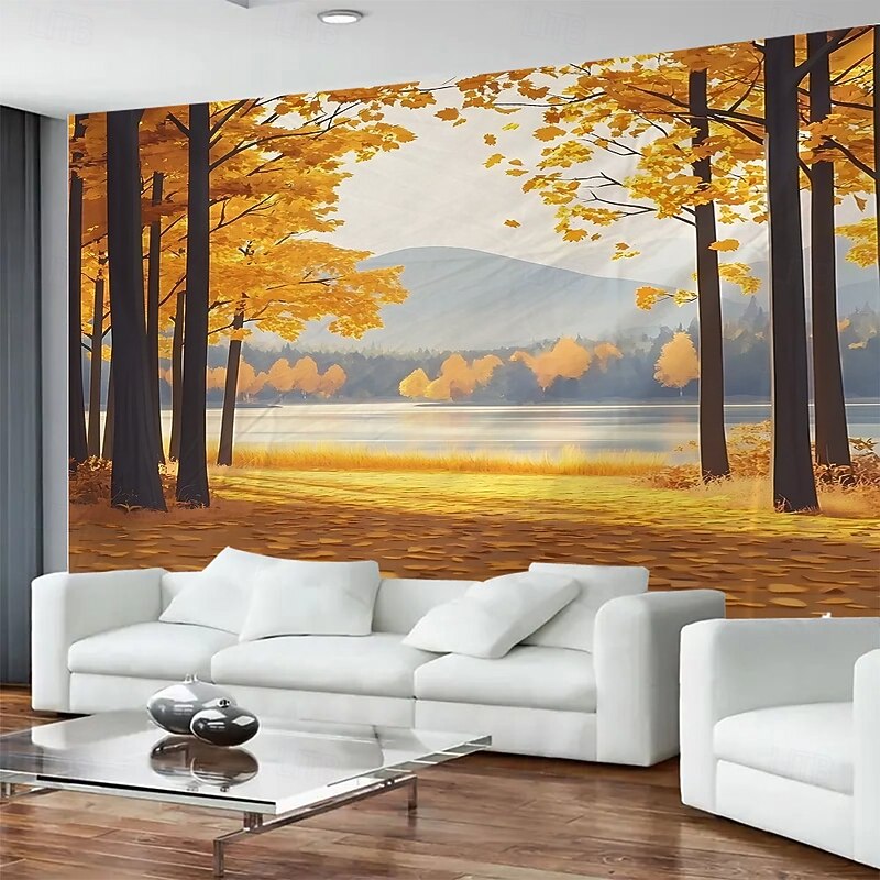 Autumn Yellow Tree Landscape Hanging Tapestry Wall Art Large Scenic Mural Decor Blanket Curtain Photograph Backdrop for Home Bedroom Living Room Office Wall Decoration3
