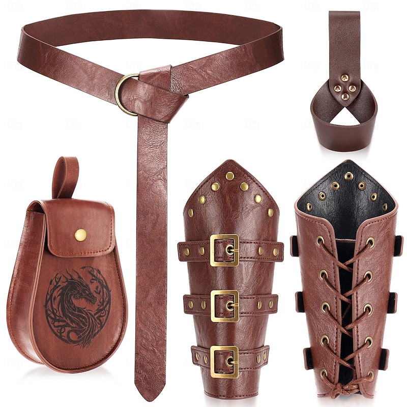 Retro Vintage Medieval Renaissance Armor Wristband Accesories Set Warrior Elf Viking Fancy Dress Men's Women's Unisex Viking Fantasy Halloween Carnival Performance LARP Ren Faire Adults Belt Bag3