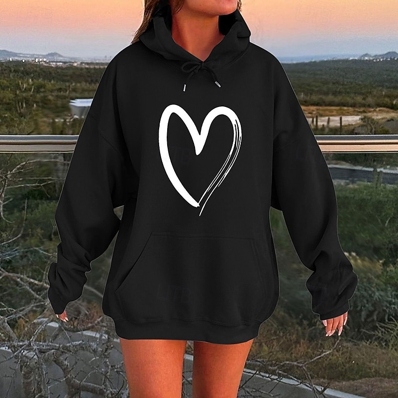 Women's Lounge Hoodie Pullover Sweatshirt with Pockets Long Sleeve Top Athleisure Heart Fashion Gym Running Fitness Sportswear Activewear Black White Red3