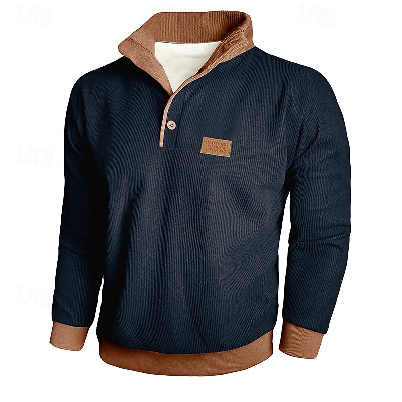 Men's Sweatshirt Apricot Black Army Green Royal Blue Blue Standing Collar Color Block Patchwork Daily Holiday Going out Polyester Corduroy Streetwear Casual Fall Winter Clothing Apparel Hoodies2