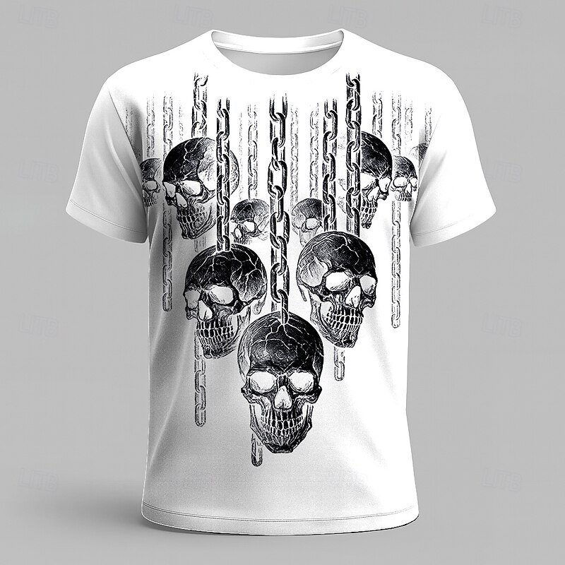 Halloween Men's Skull Optical Illusion 3D T Shirt Short Sleeve T shirt 3D Print Crew Neck Shirt Exaggerated Designer Horror Party Street Holiday Black White Summer Spring All Seasons Clothing Apparel