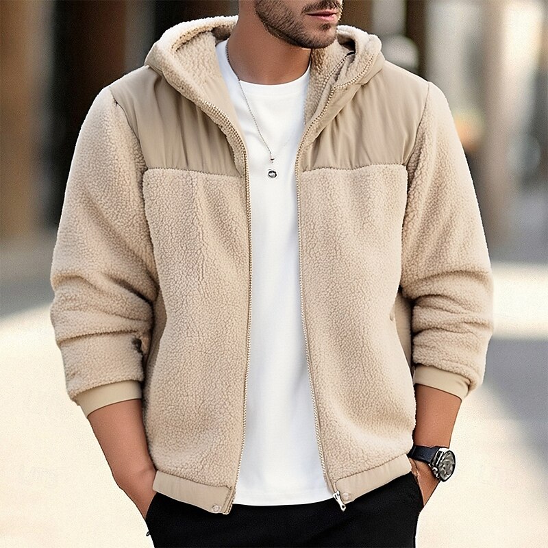 Men's Hoodie Full Zip Hoodie Fleece Hoodie Black Navy Blue Light Grey Beige Hooded Plain Patchwork Pocket Sports & Outdoor Daily Holiday Polyester Streetwear Basic Casual Winter Clothing Apparel3