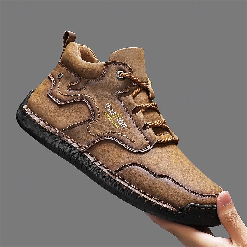 Men's Khaki Casual Work Shoes Durable Lace-Up Outdoor Sneakers with Anti-Slip Grip Sole for Hiking, Camping, Driving and Daily Activities3