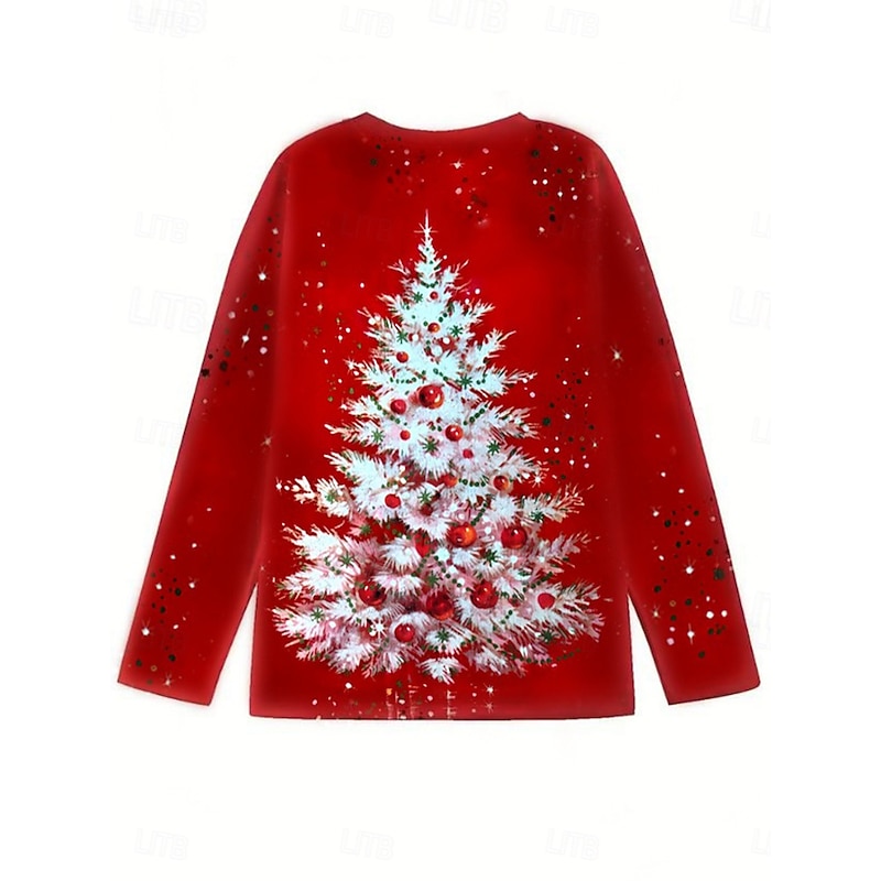 Christmas Women's T Shirt Graphic Santa Claus Snowflake Vintage Fashion Stylish Long Sleeve Crew Neck Regular Tops Daily Weekend Print Wine Red Blue Gray Spring Fall Winter2